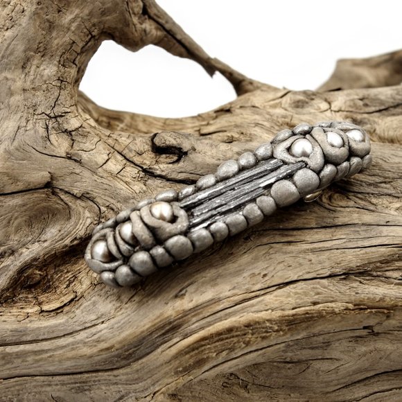 Pearl Hair Clip with Selenite, Hand Sculpted Polymer Clay - Picture 2 of 7